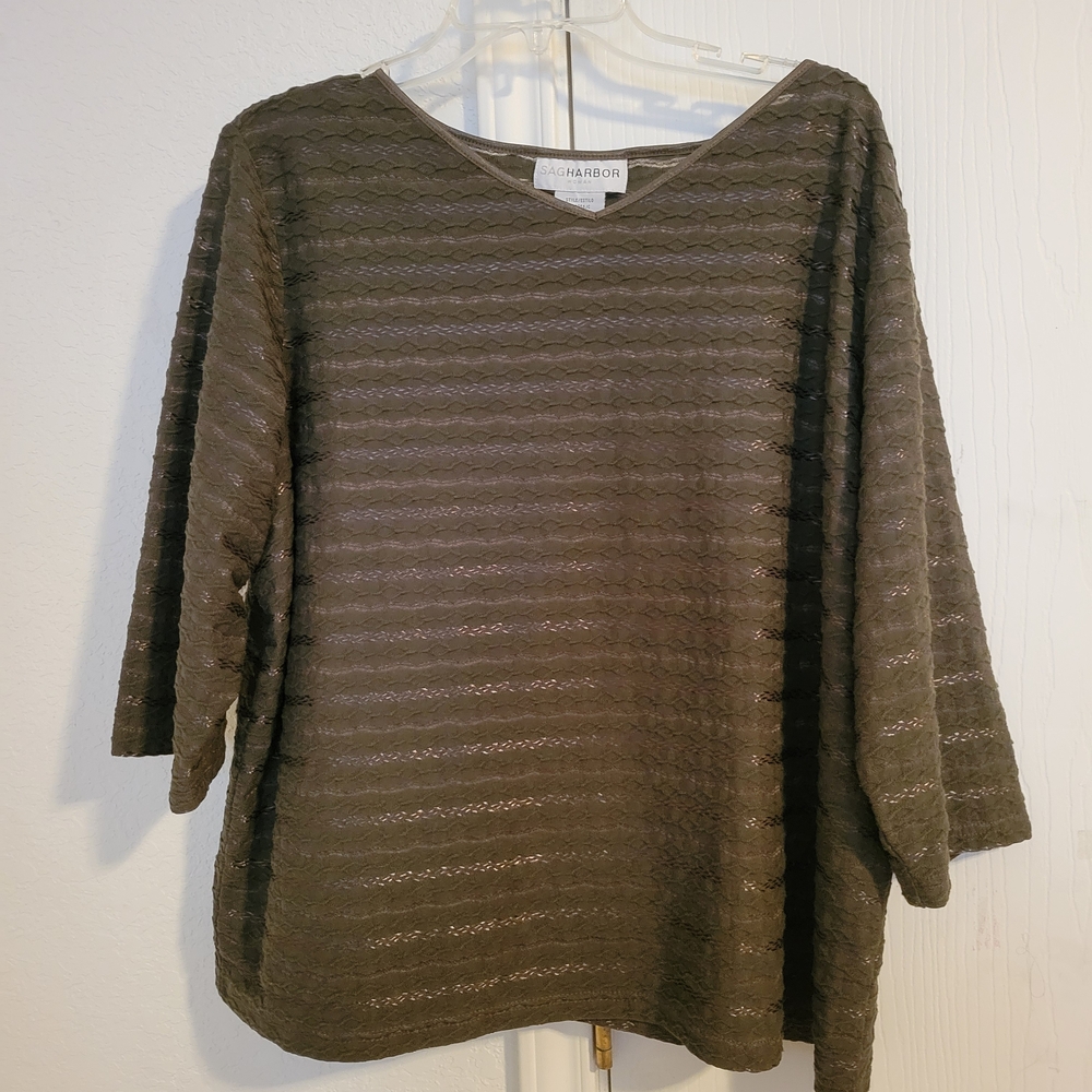 Sag Harbor Olive Textured Women's Blouse